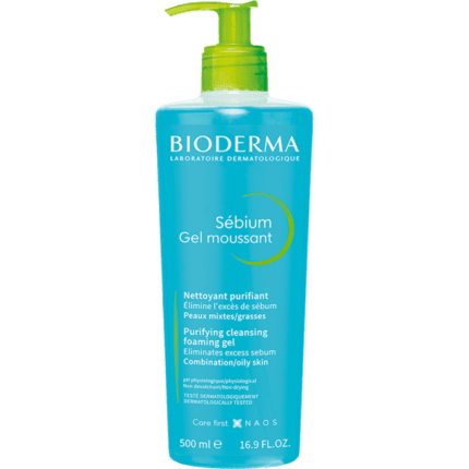 bioderma Sébium Gel moussant | Gel nettoyant visage - Peau grasse 500ml
